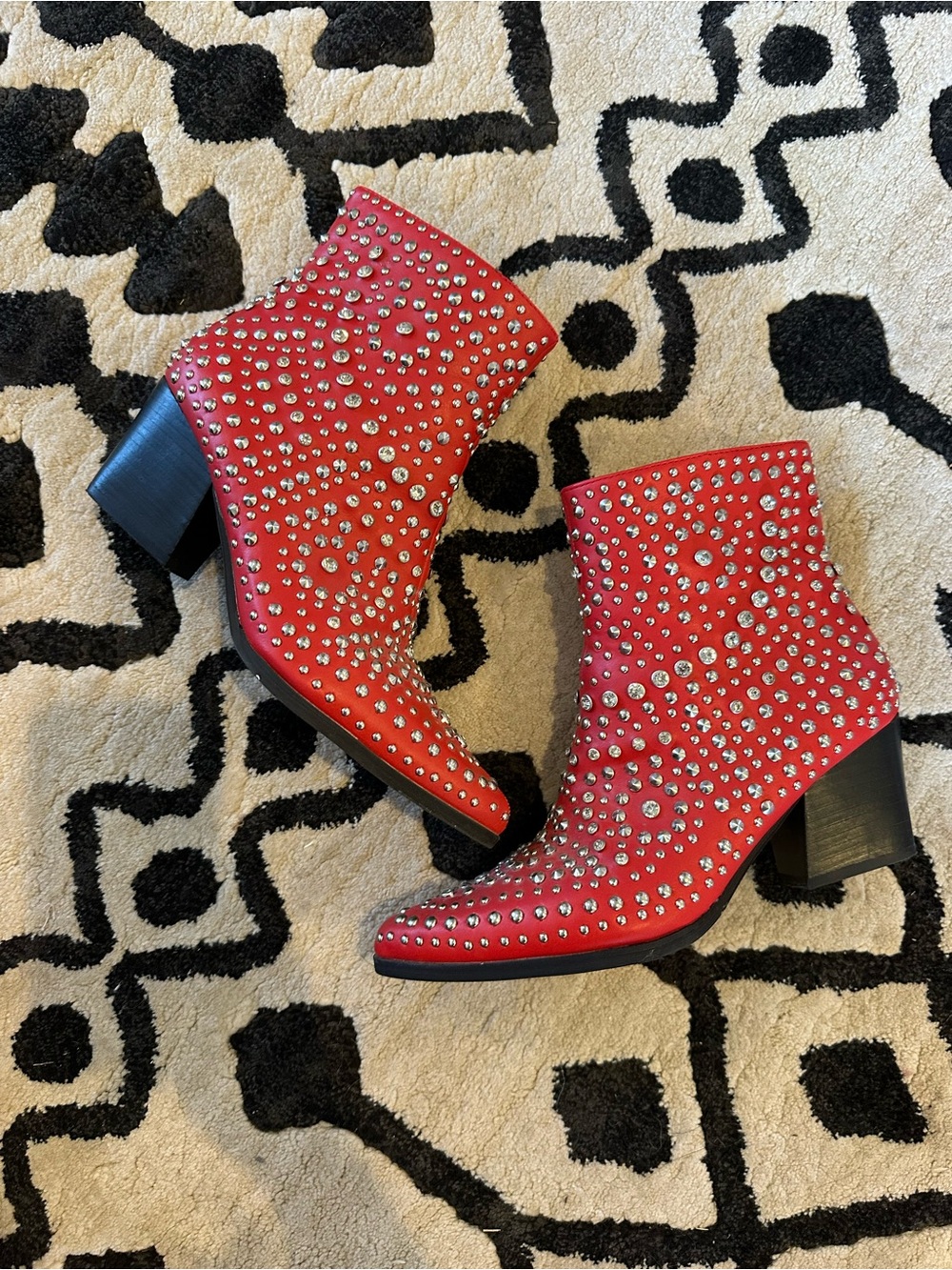 Studded Red Ankle Boots - Women's Booties